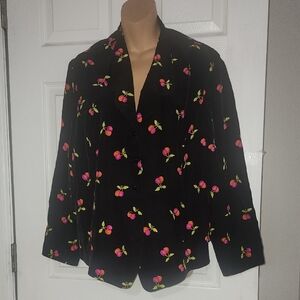Dana Buchman Black Jacket with Colorful Fruit Design